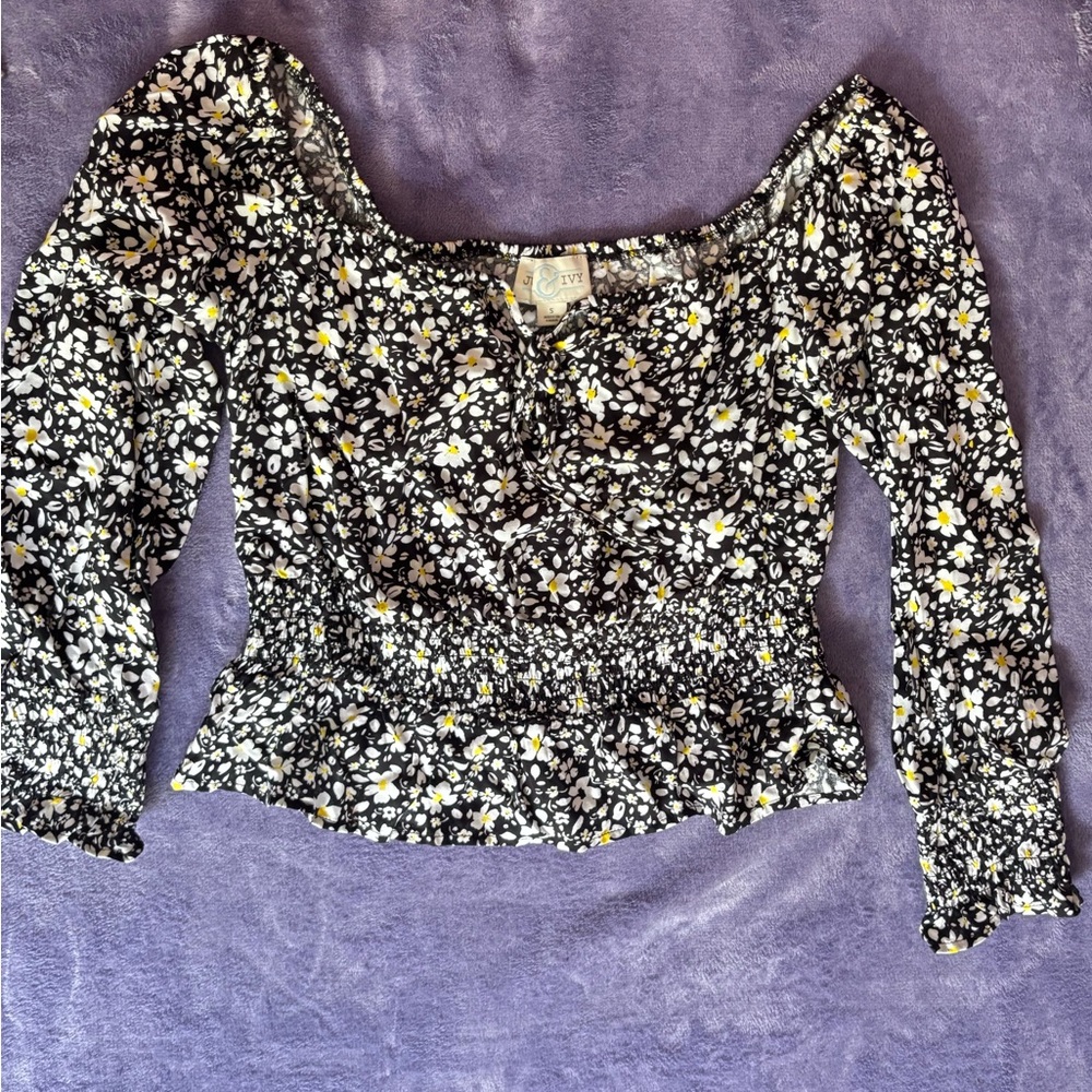 Floral Off-Shoulder Top - Black and White